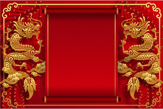 春节红色中国风新年喜庆龙卷轴矢量素材
